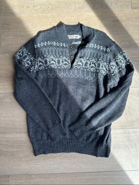 Alpaca Charcoal Crewneck Nordic Henley Sweater - Button Neck
